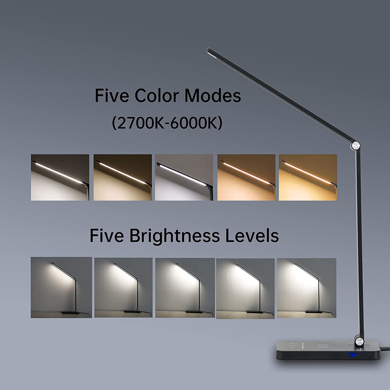 LED-bordlampe/Sammenleggbar lampe med timer & trådløs lader