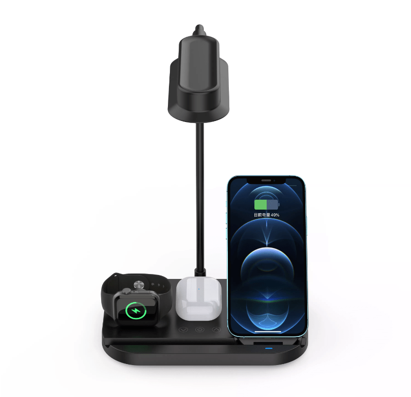 LED-bordlampe m/dimmer og trådløs lader til smarttelefoner (4-i-1)
