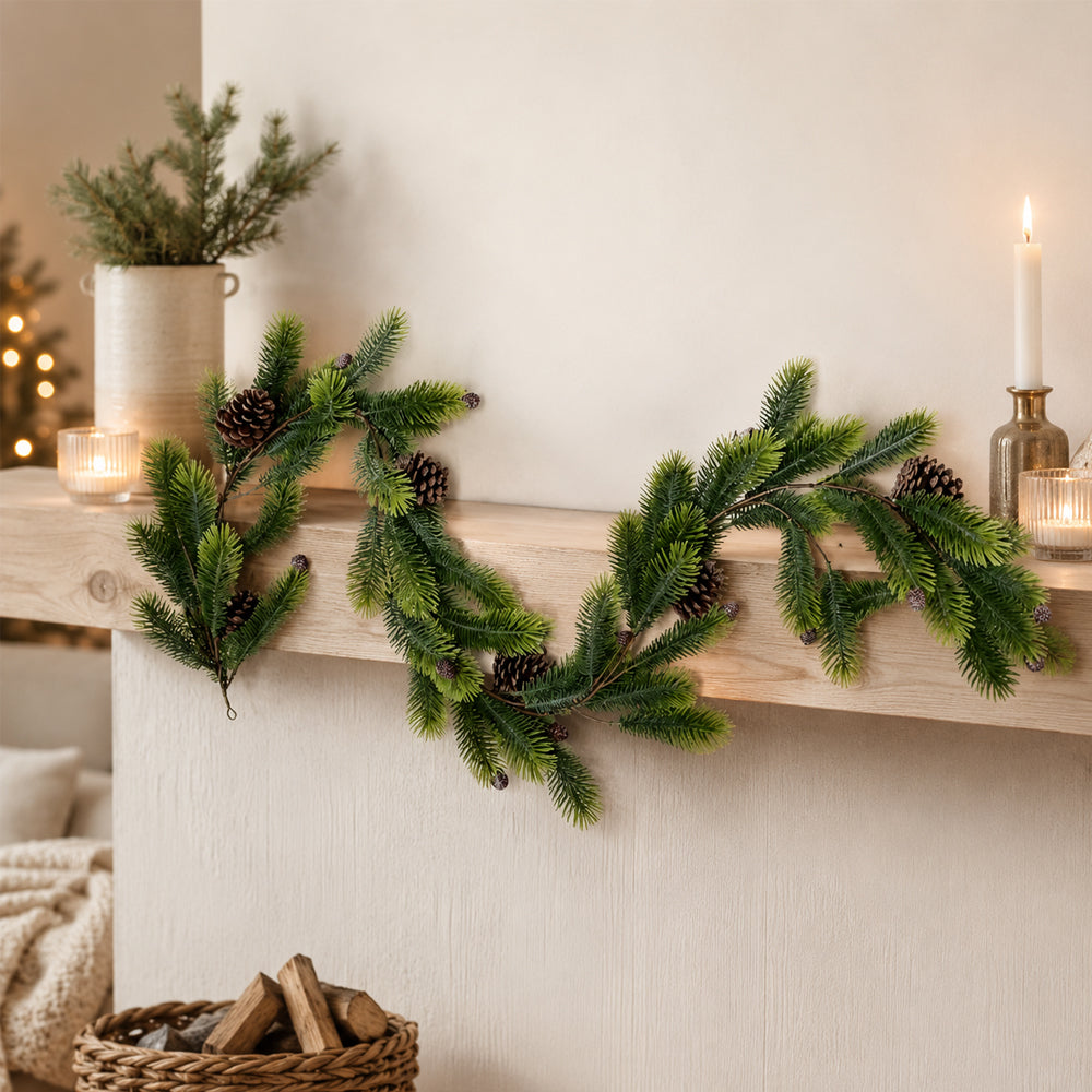 Eksklusiv julegirlander 160 cm – naturtro gran med kongler