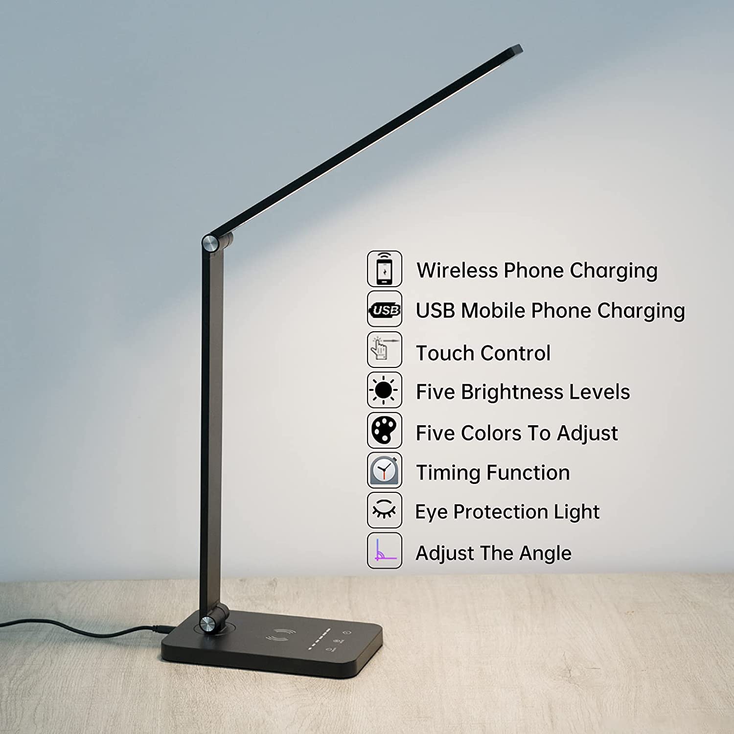 LED-bordlampe/Sammenleggbar lampe med timer & trådløs lader