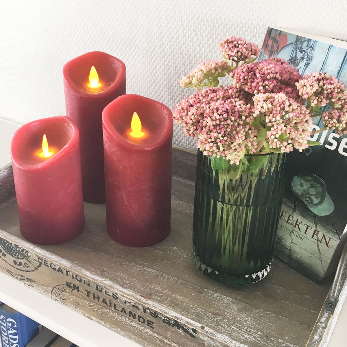 LED-blokklys med fjernkontroll - Oppladbare - 3 stykker - 12/15/17 cm - med 3D-flamme