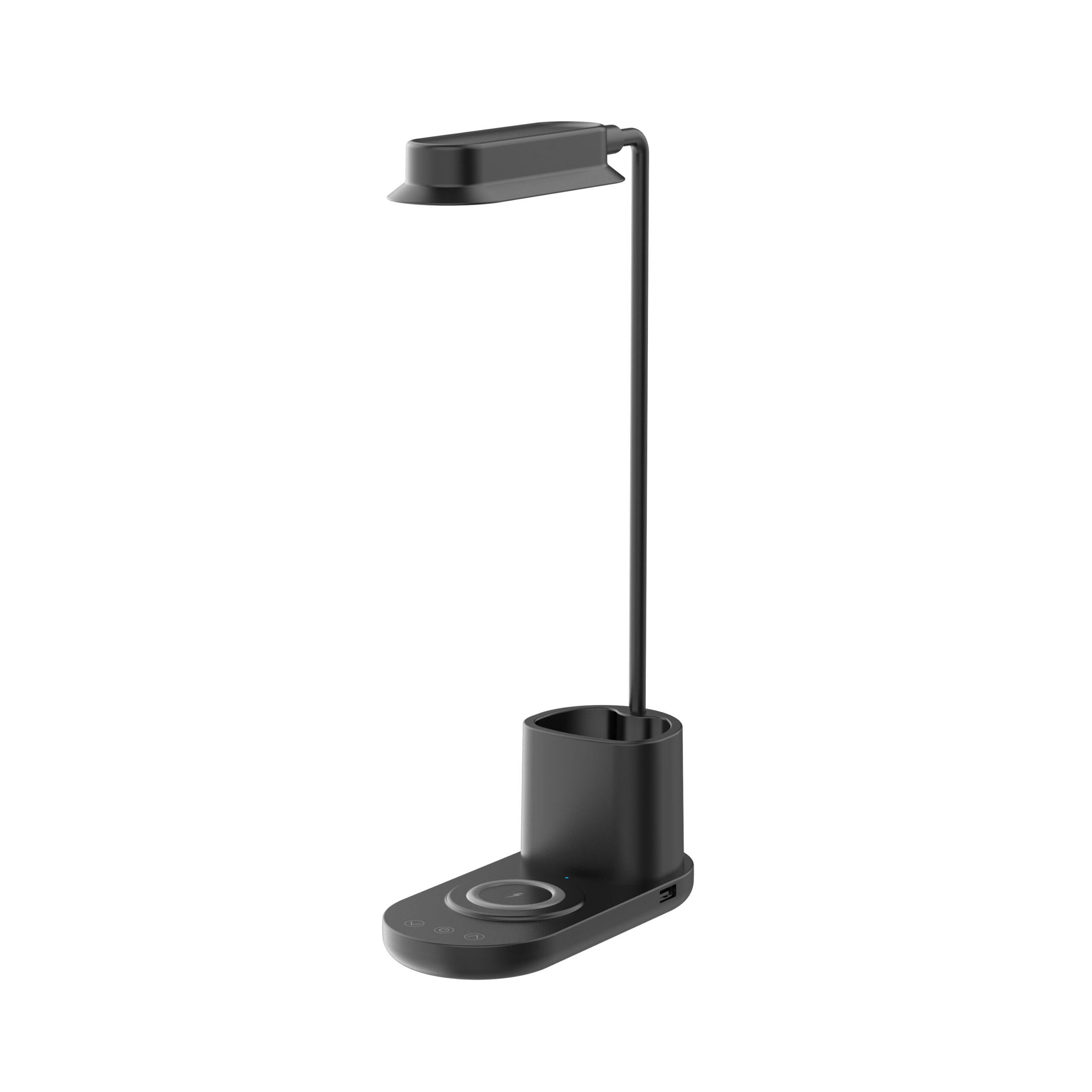LED-Bordlampe m/dimmer og trådløs lader til smarttelefoner (3-i-1)