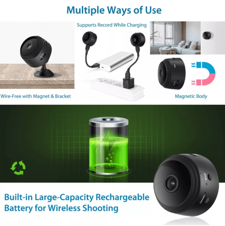 Mini HD-overvåkningskamera (mål 44 x 24 mm) m/eget batteri