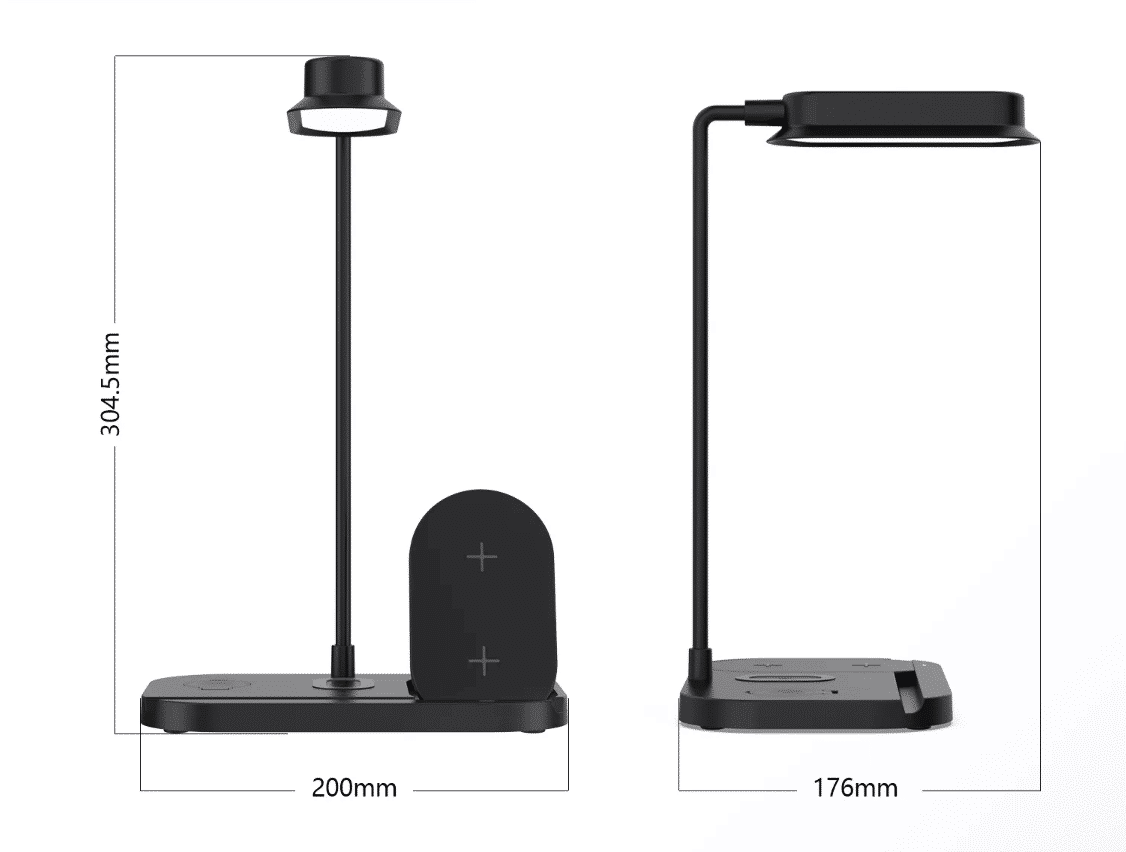 LED-bordlampe m/dimmer og trådløs lader til smarttelefoner (4-i-1)