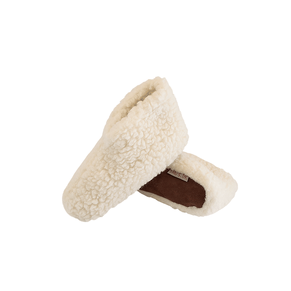 Fluffy ulltøffel (100% ren ull) – Modell Hvit