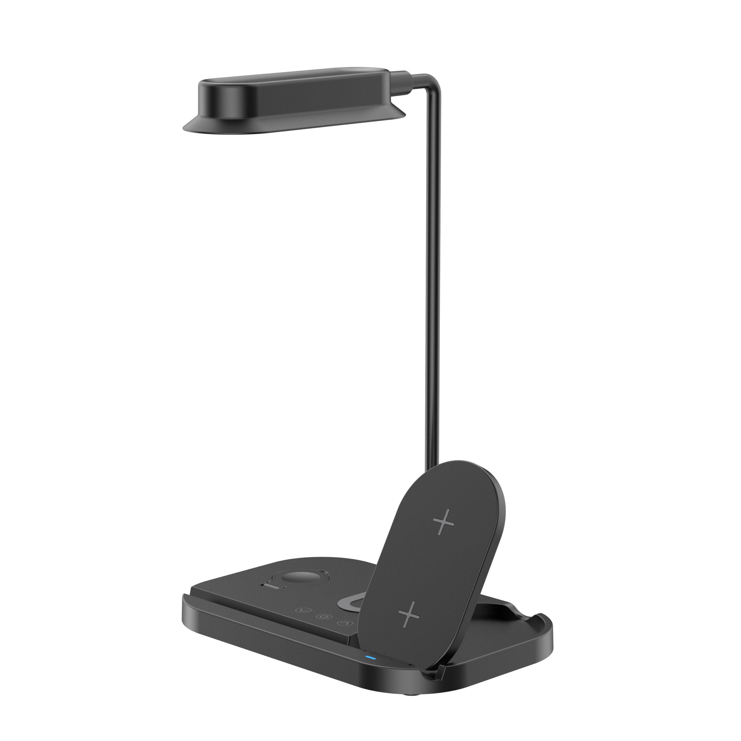 LED-bordlampe m/dimmer og trådløs lader til smarttelefoner (4-i-1)
