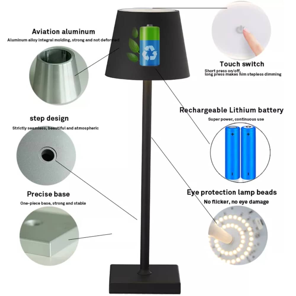 LED-bordlampe m/berøringsføler – uten ledning – mange farger