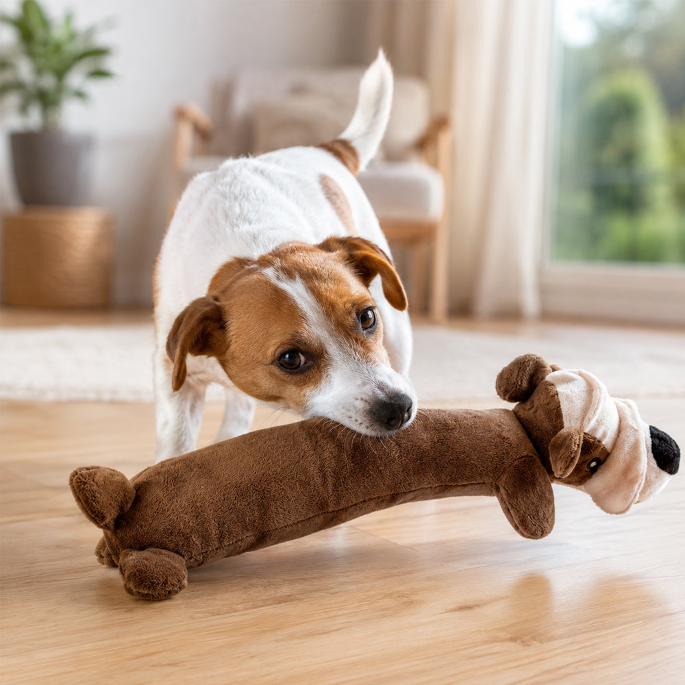 Myk plysjleke til hund og katt – med pip og knitrelyd