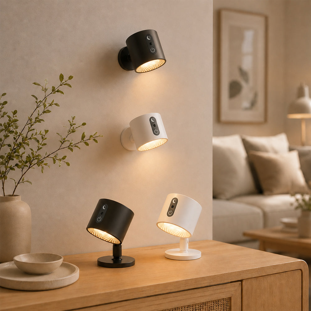LED-nattlampe 360° roterbar, magnetisk, 3 fargetemperaturer – hvit eller svart