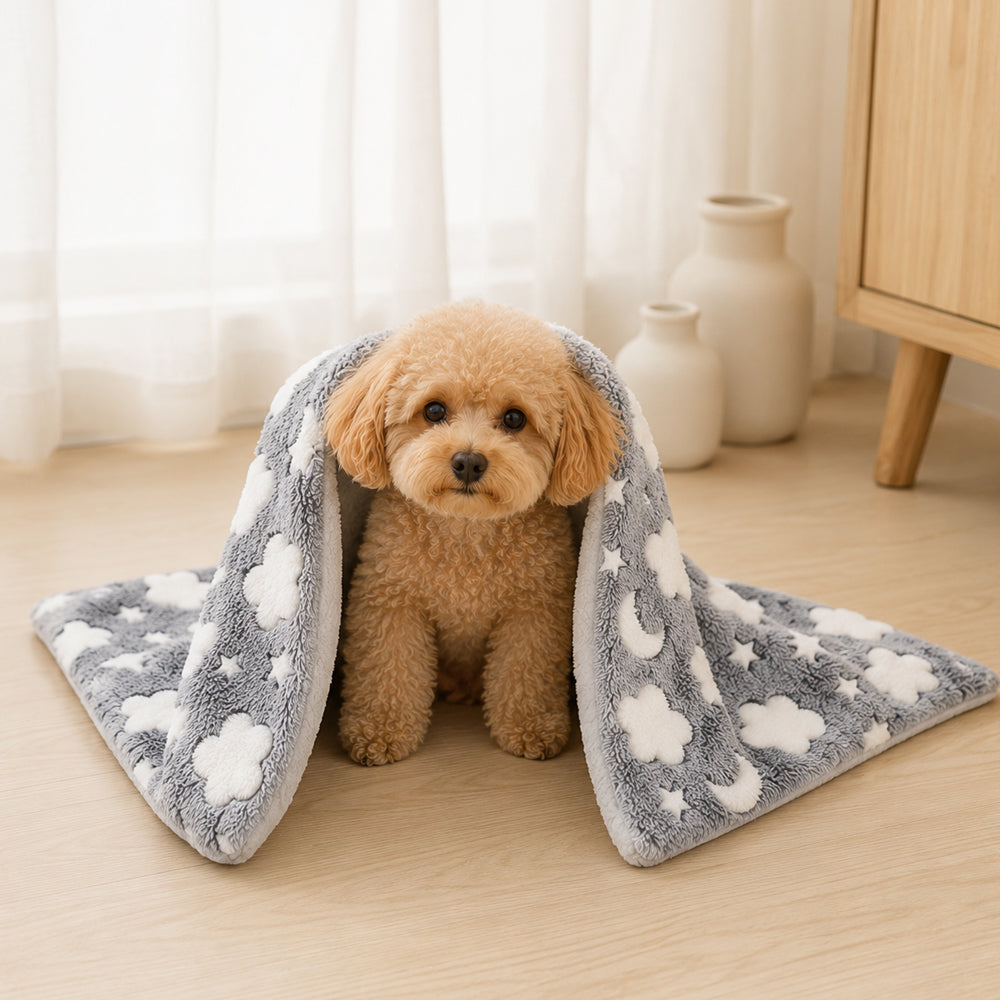 Mykt hundeteppe med print – koselig hvileplass for hund og katt