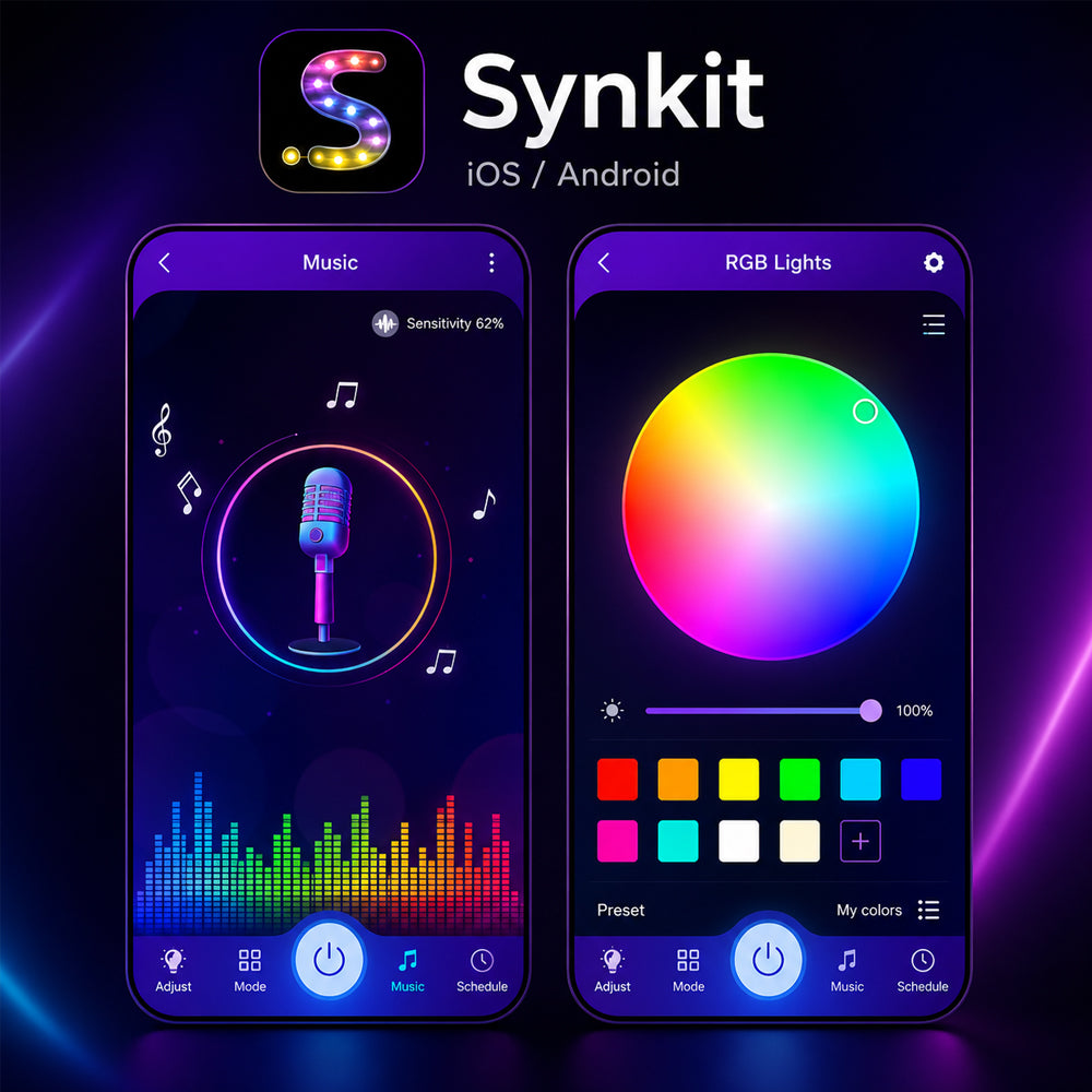 LED-strip lyskjede 10 meter m/bluetooth, musikksensor & fjernkontroll