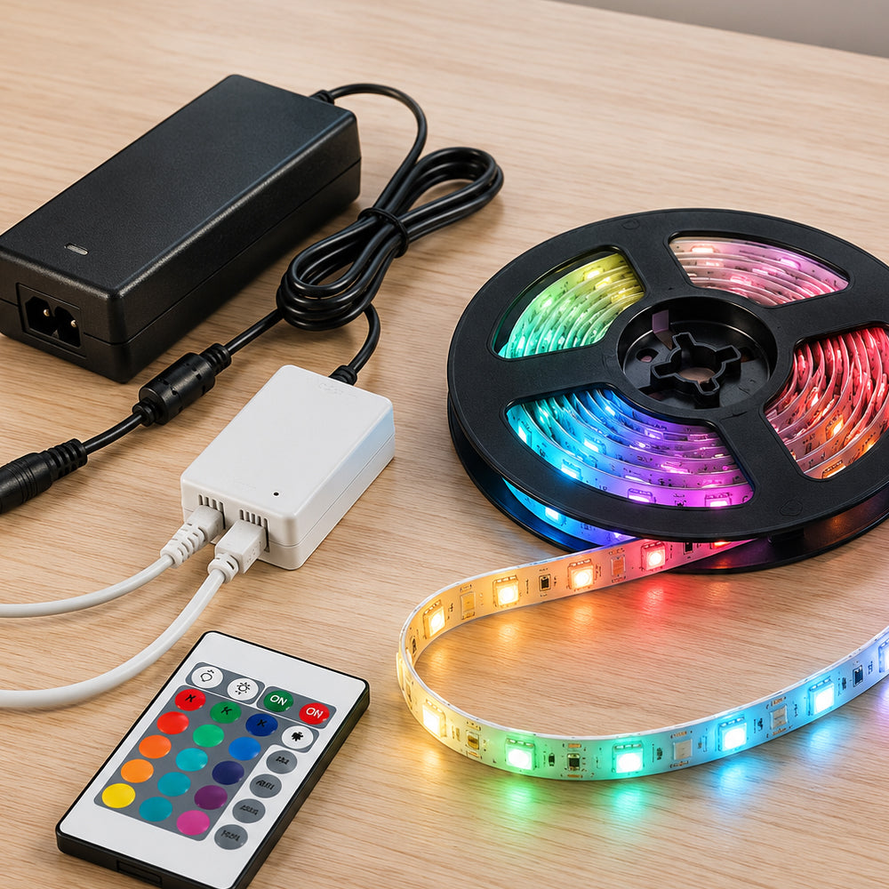LED-Stripe – lyskjede på 5 meter m/fjernkontroll