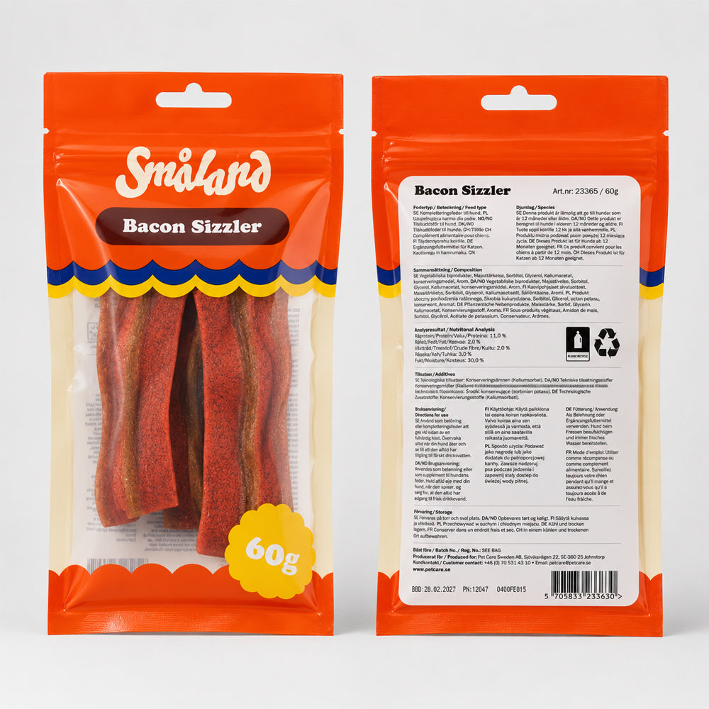 Småland Bacon Sizzler 60 g (Hundegodbit av kylling)