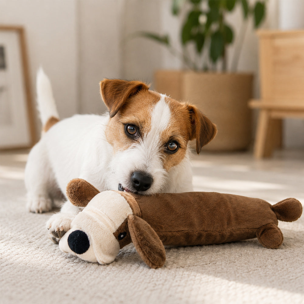 Myk plysjleke til hund – med piplyd