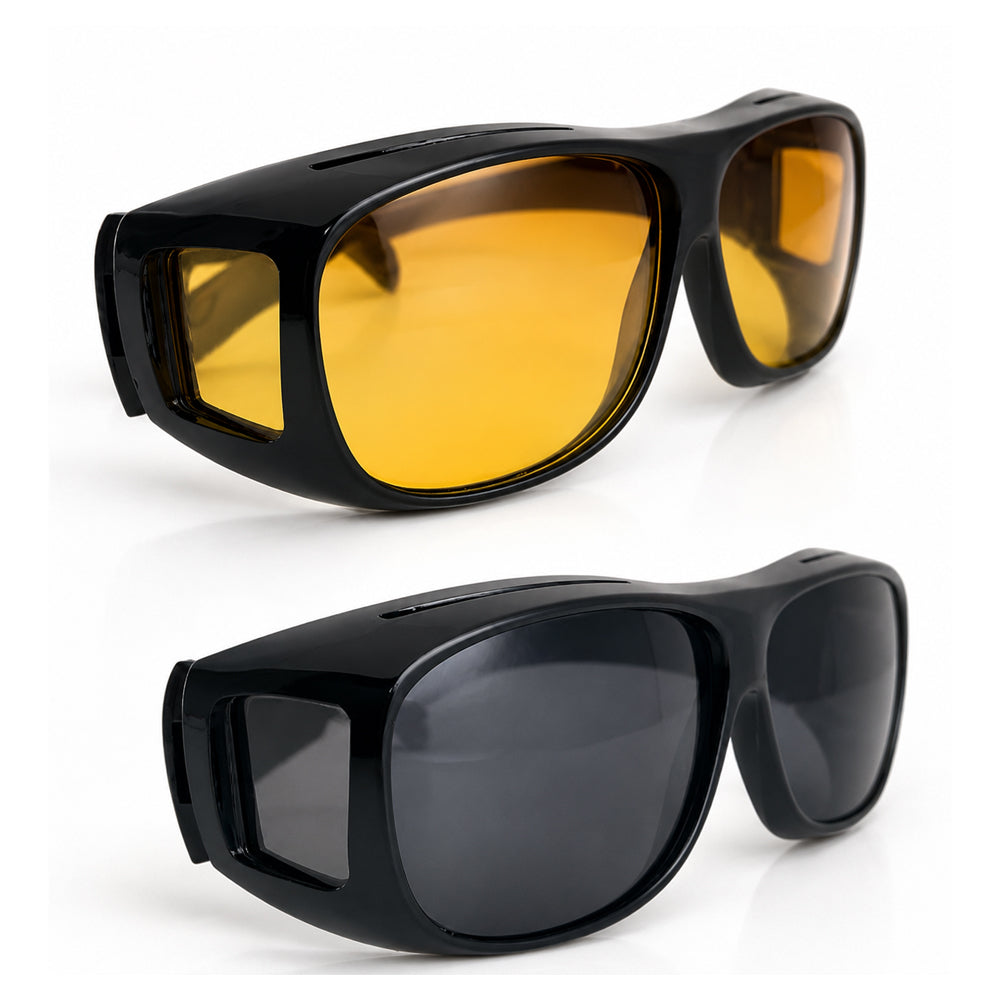 HD-Vision-briller – 2 stk dag + natt polariserte briller (perfekt som kjøring, sport, nattkjøring & UV-solbriller)
