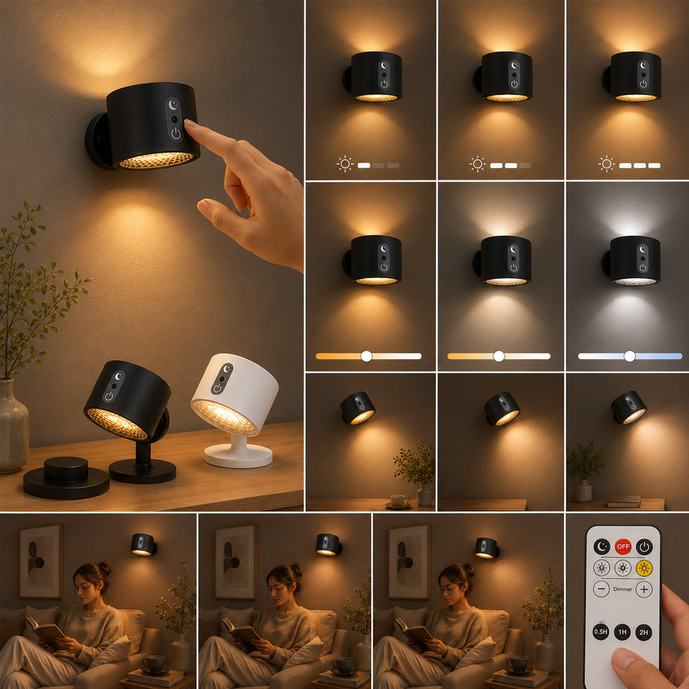 LED-nattlampe 360° roterbar, magnetisk, 3 fargetemperaturer – hvit eller svart