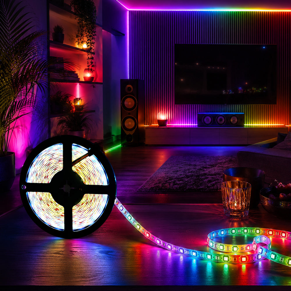 LED-strip lyskjede 10 meter m/bluetooth, musikksensor & fjernkontroll