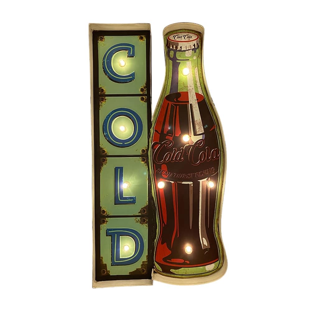 Retro Skilt COLD COCA COLA med lys