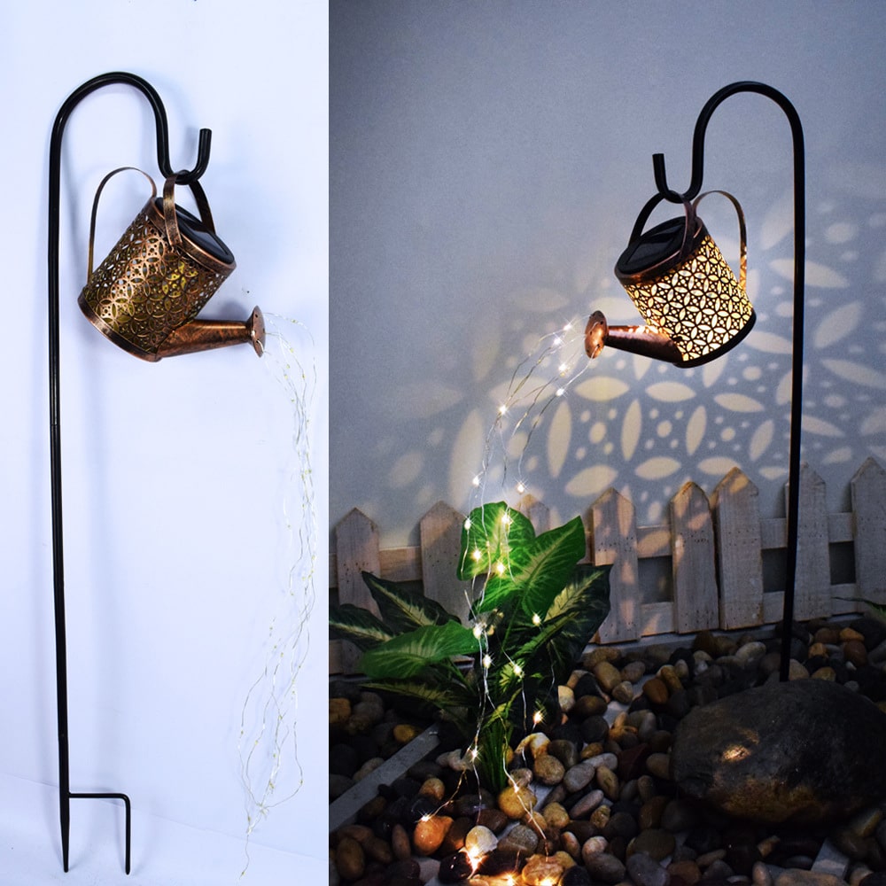 Solcelledrevet vannkanne og LED-lampe til hagen