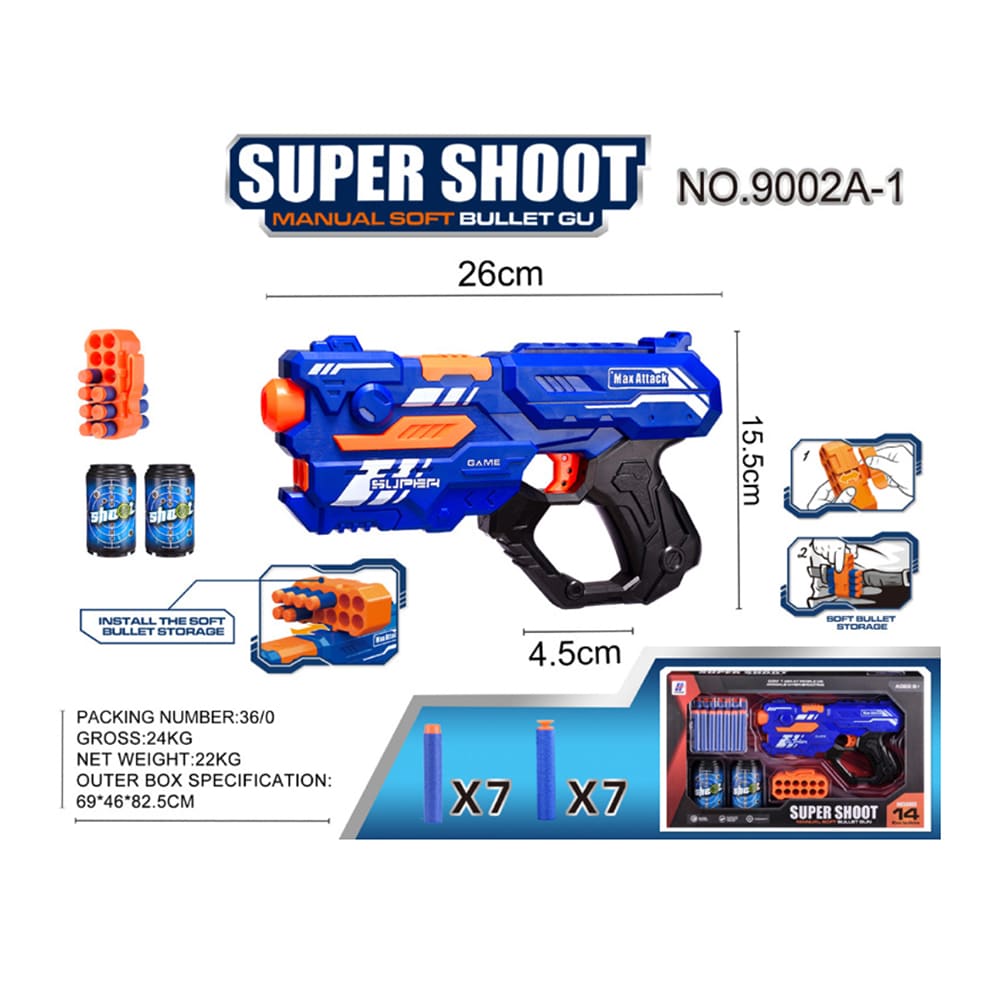 Soft Bullet "Super Shoot" – 4 forskjellige, superkule pistoler