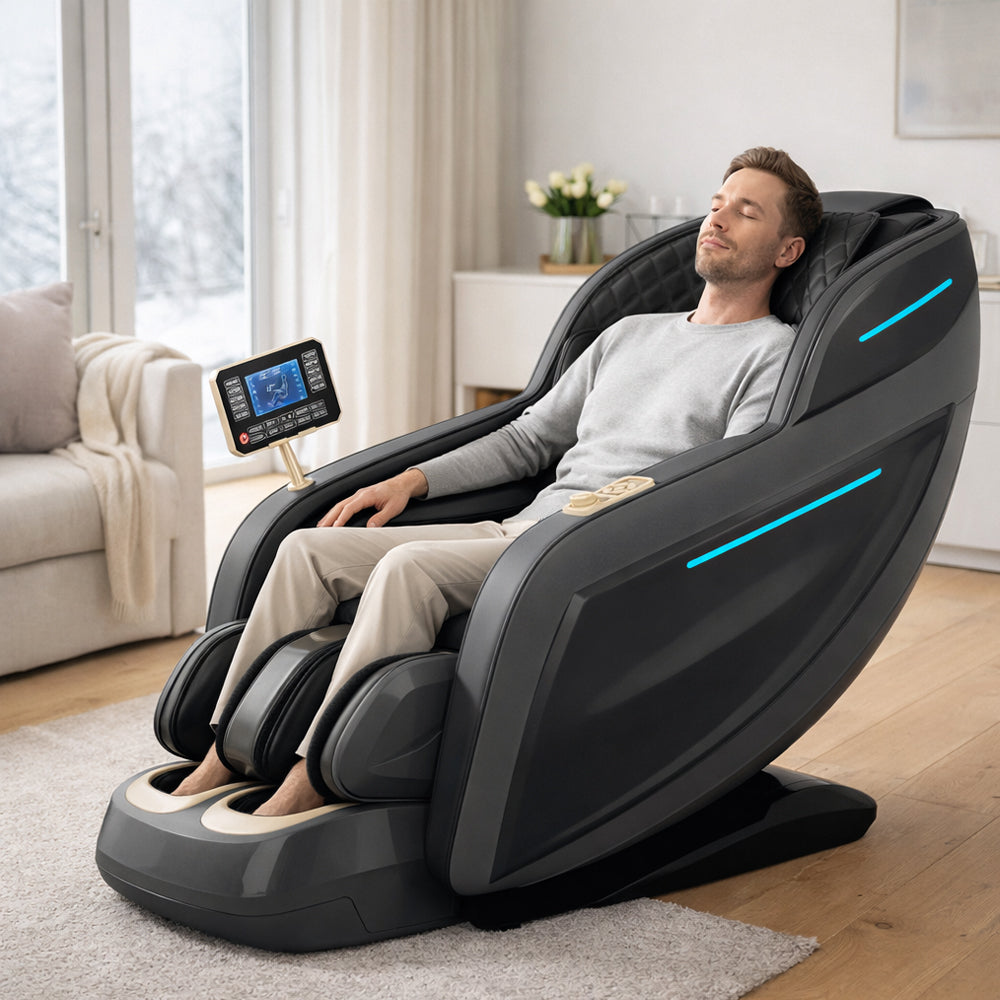 Massasjestol 4D med AI-kroppsskanning, SL-skinne, 32 luftputer, varme i ben/korsrygg og Zero Gravity - Modell 988Q6