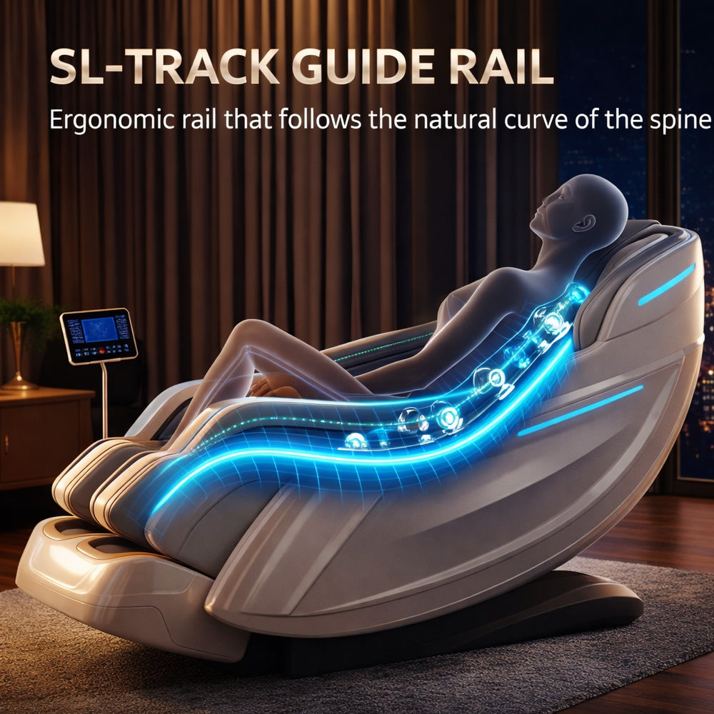 Massasjestol 3D med kroppsskanning, SL-skinne, 32 luftputer, varme i korsrygg/ben & Zero Gravity