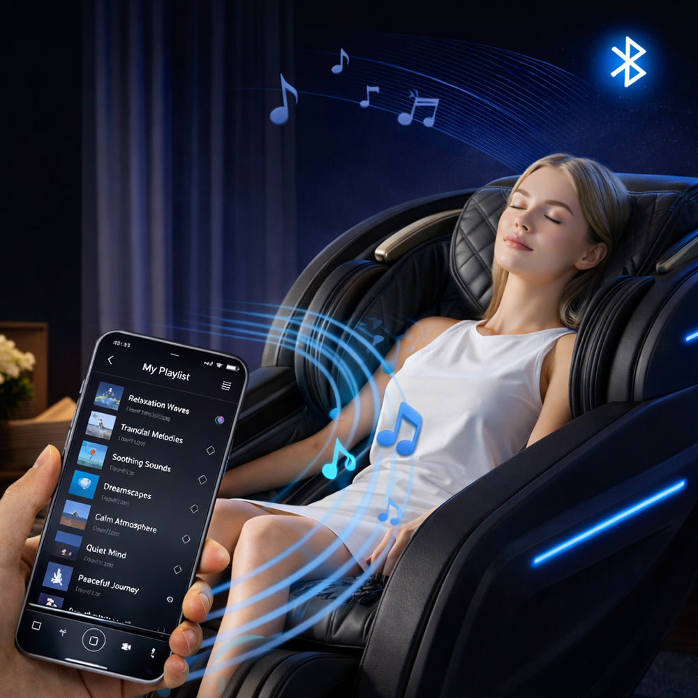 Massasjestol 4D med AI-kroppsskanning, SL-skinne, 32 luftputer, varme i ben/korsrygg og Zero Gravity - Modell 988Q6