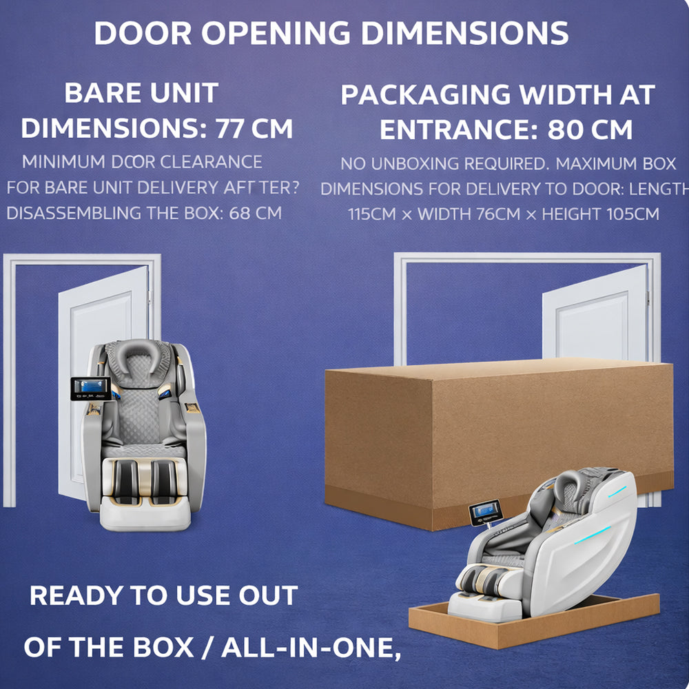 Massasjestol 3D med kroppsskanning, SL-skinne, 32 luftputer, varme i korsrygg/ben & Zero Gravity