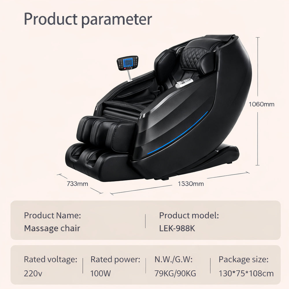 Luksuriøs 2D-massasjestol med automatisk kroppsskanning, Zero Gravity og varme i ben og korsrygg