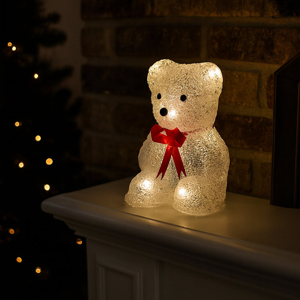 Akryl Isbjørn - Høyde 16 cm - med/uten rød sløyfe -