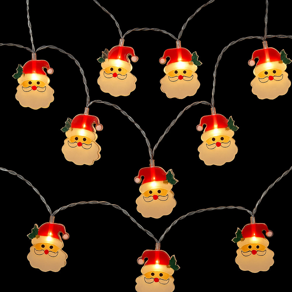 Lyskjede 2 Meter med 10 Nisser og gran i hatten - Batteridrevet -