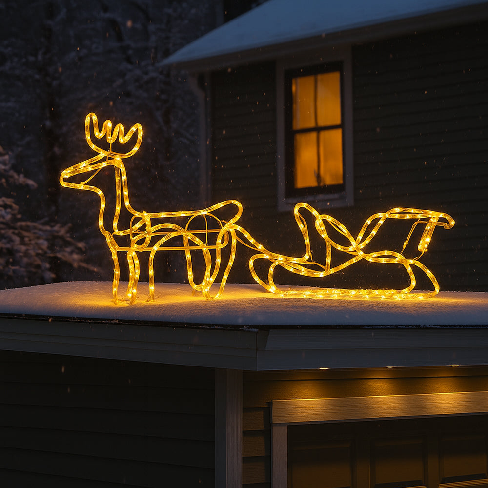 Reinsdyr og slede - 120 cm med LED-lys -