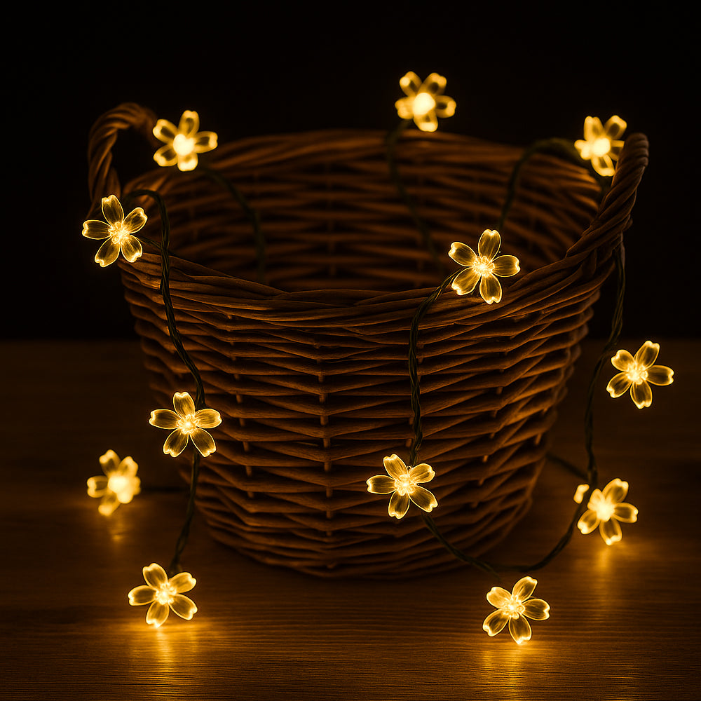 Dekorativ LED-lysslynge 2 meter med 30 blomster – Solcelledrevet –