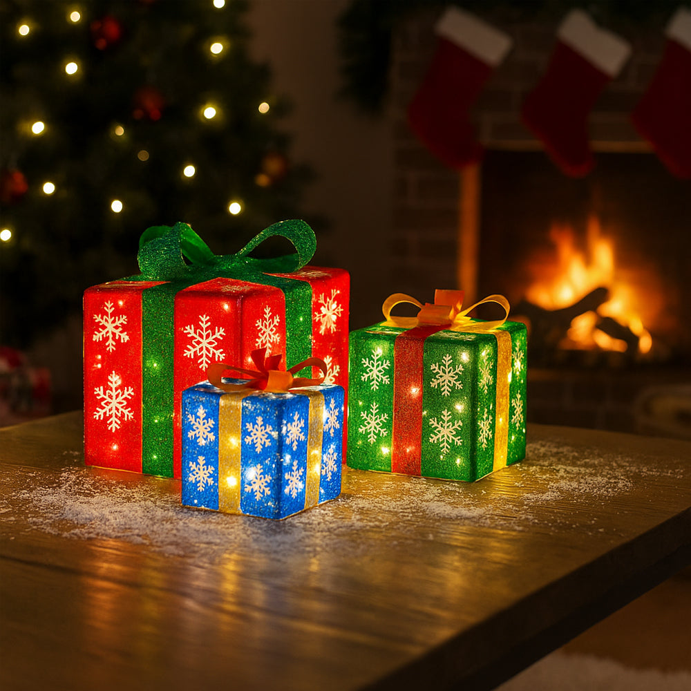 LED-gaveeske, fargerike farger - Sett med 3 - rød, grønn & blå