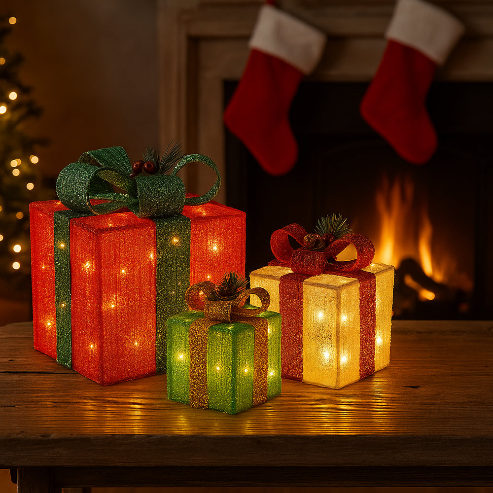 LED-gaveeske, fargerike farger - Sett med 3 - rød, grønn & gul