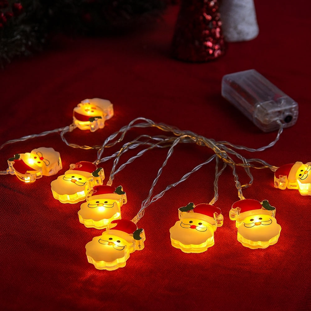 Lyskjede 2 Meter med 10 Nisser og gran i hatten - Batteridrevet -