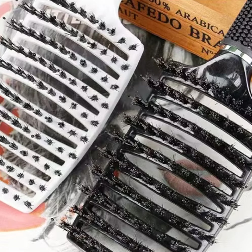 Anti-floke hårbørste med villsvinbust – skånsom for vått og tørt hår