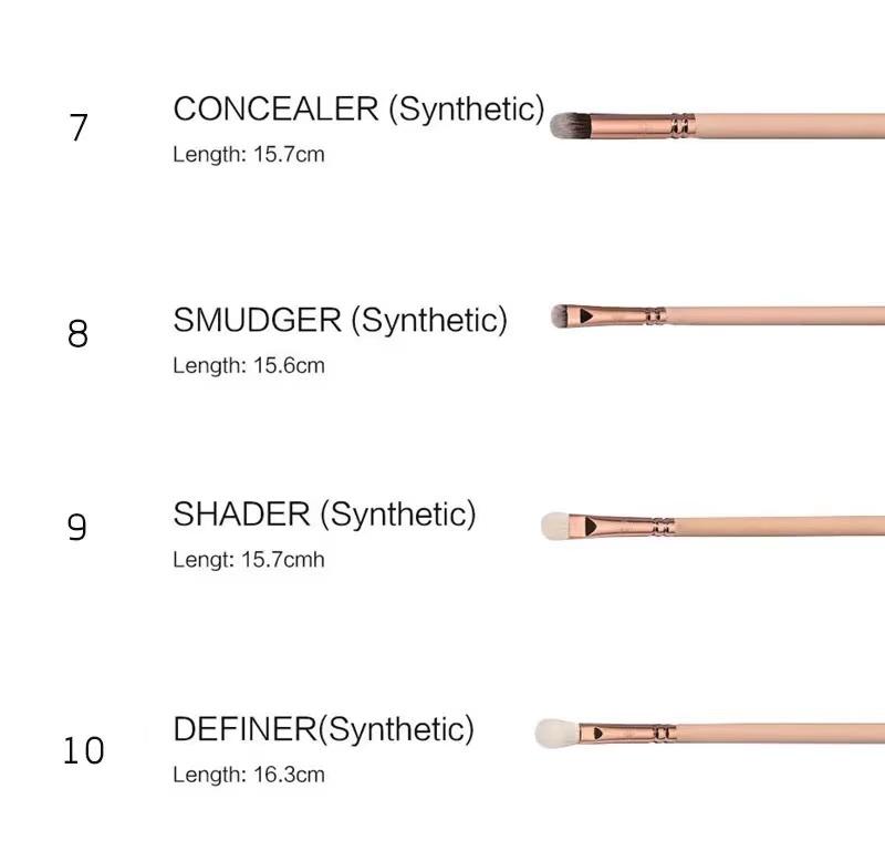 Sminkebørstesett – 15 deler inkl. sminkemappe – Beige