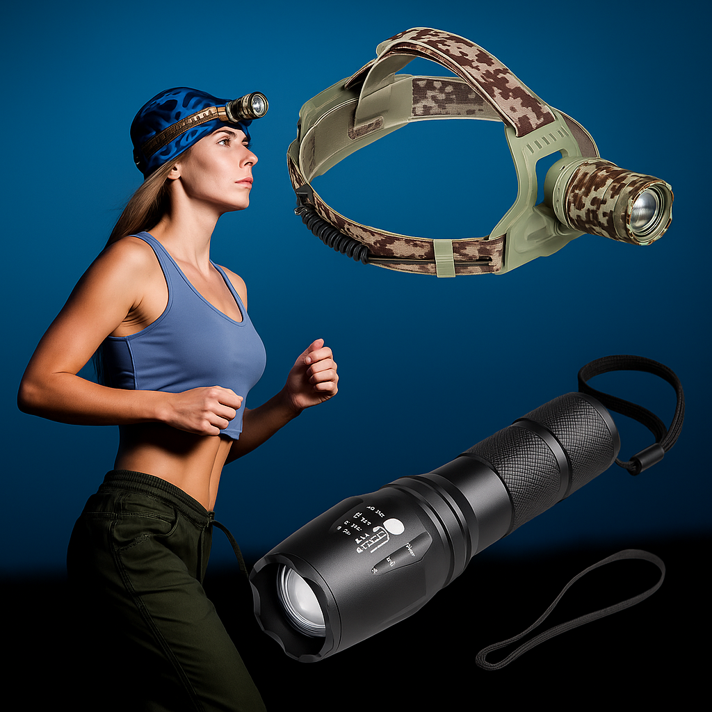 LED Bundle: kraftig hodelykt & vanntett taclight lommelykt