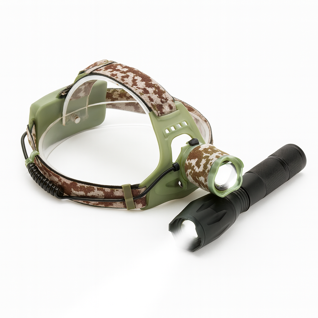 LED Bundle: kraftig hodelykt & vanntett taclight lommelykt