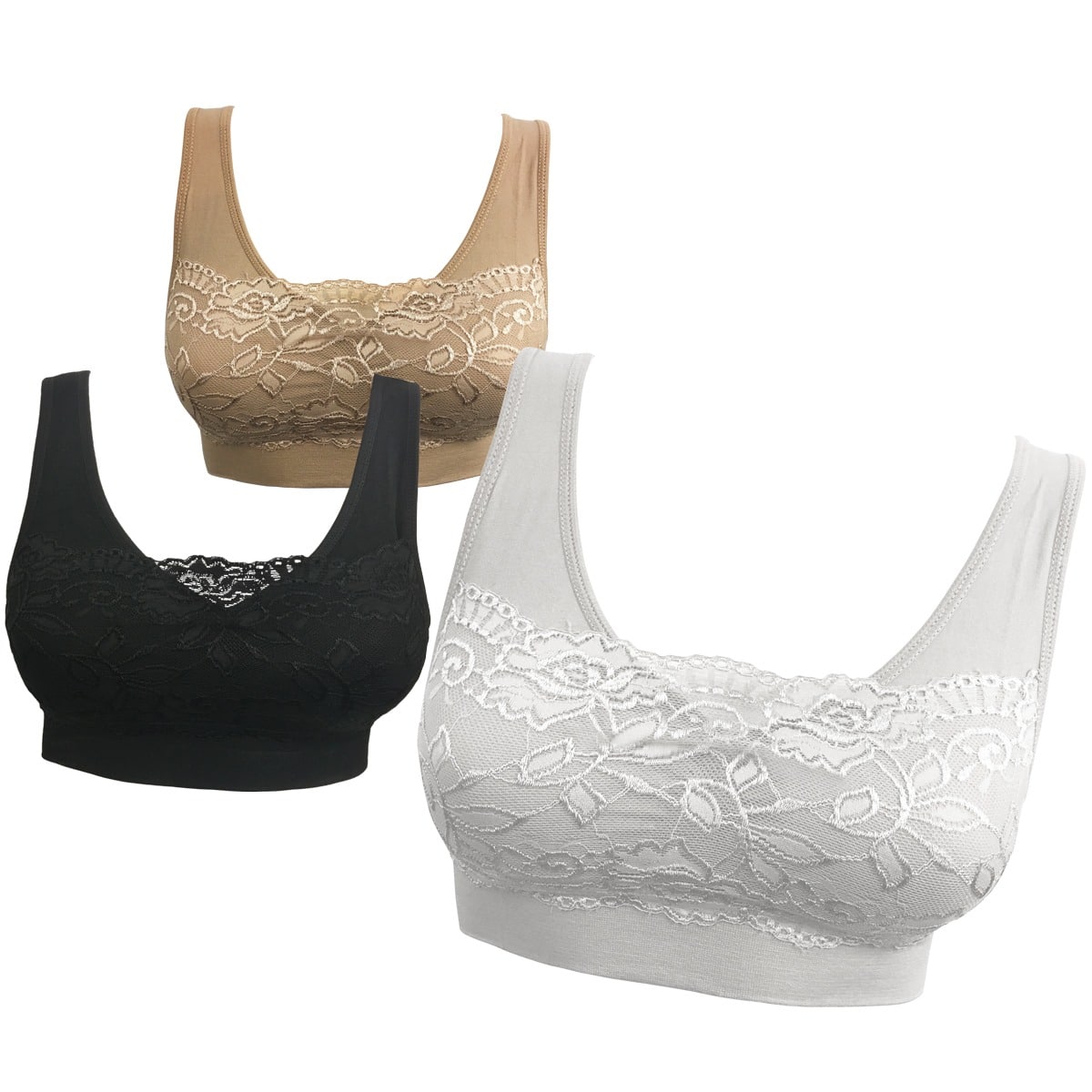 Comfort Bra 3 stk. Komfortabel og sømløs BH med blonder