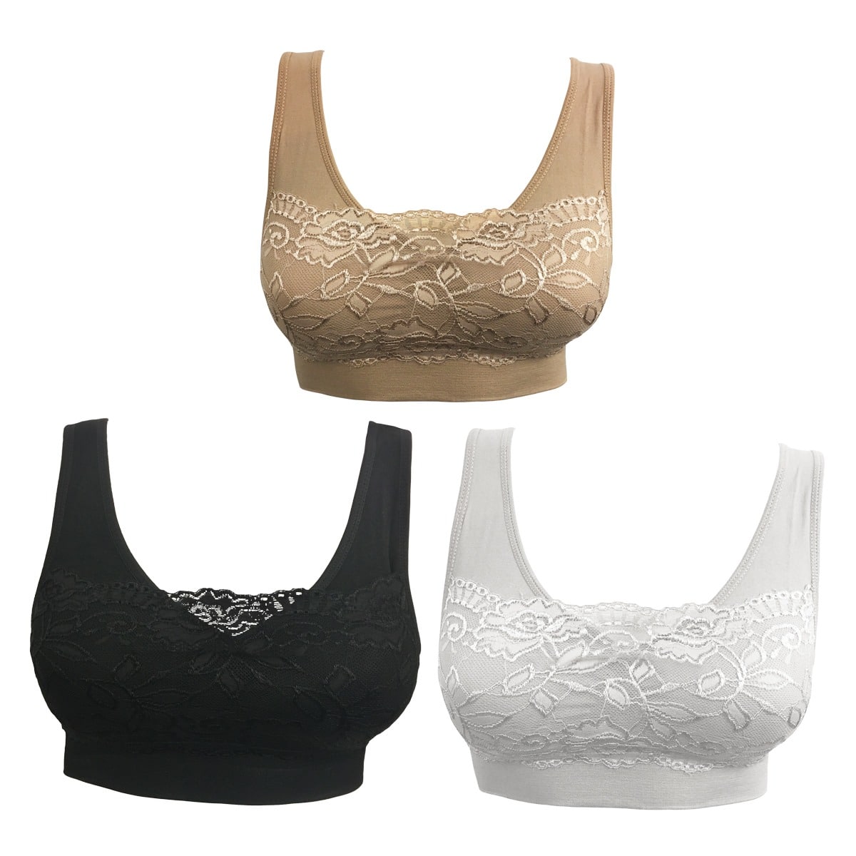 Comfort Bra 3 stk. Komfortabel og sømløs BH med blonder