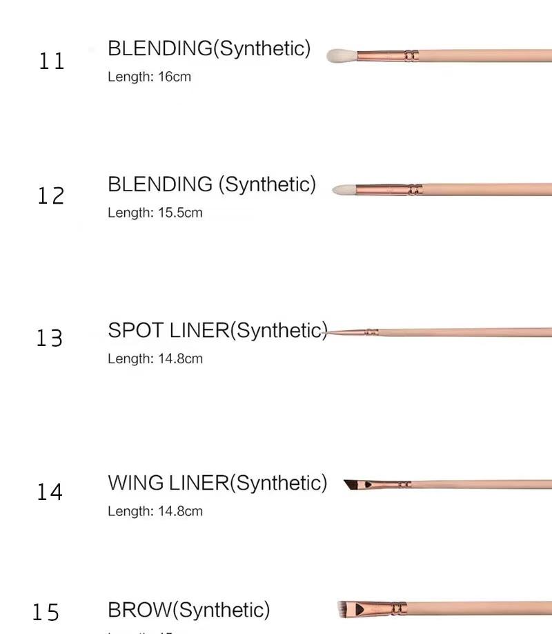 Sminkebørstesett – 15 deler inkl. sminkemappe – Beige