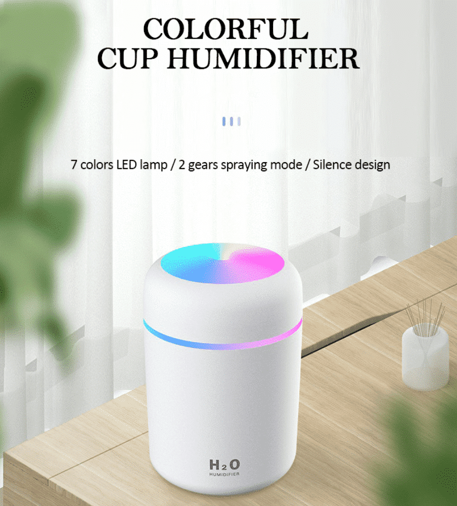 H2O-Luftfukter / Humidifier m. LED-Lys (Fås i flere farger)