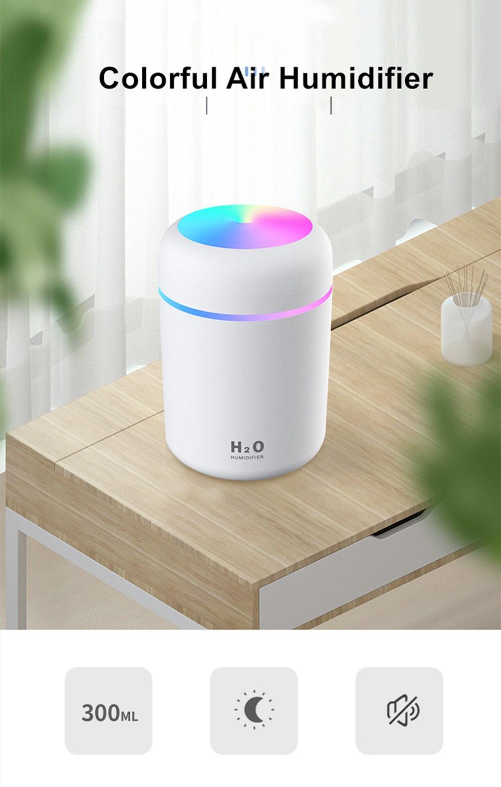 H2O-Luftfukter / Humidifier m. LED-Lys (Fås i flere farger)