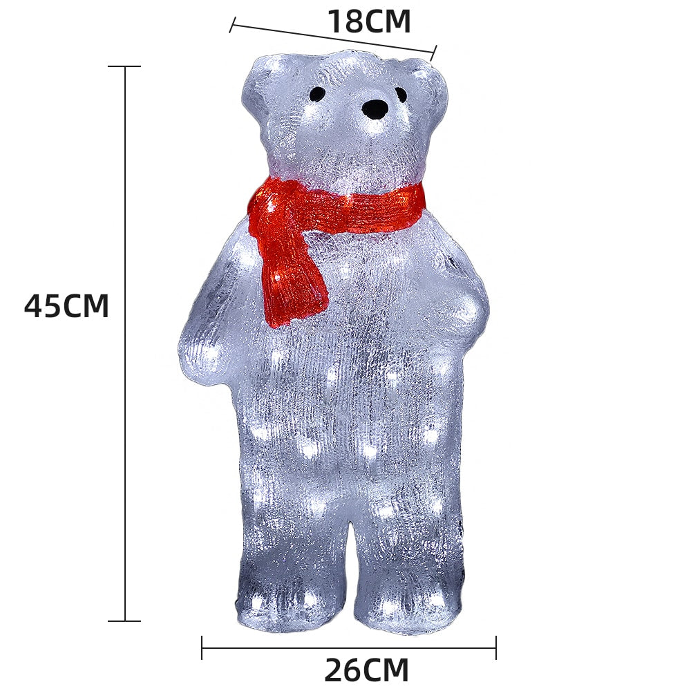 Akryl Isbjørn - Høyde 45 cm med LED-lys -