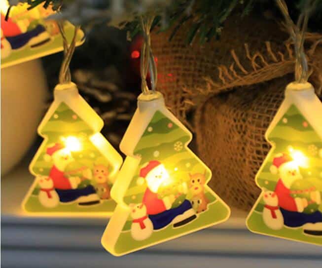 LED-lyskjede 2 meter med Juletre og Julenissen (10 stk)