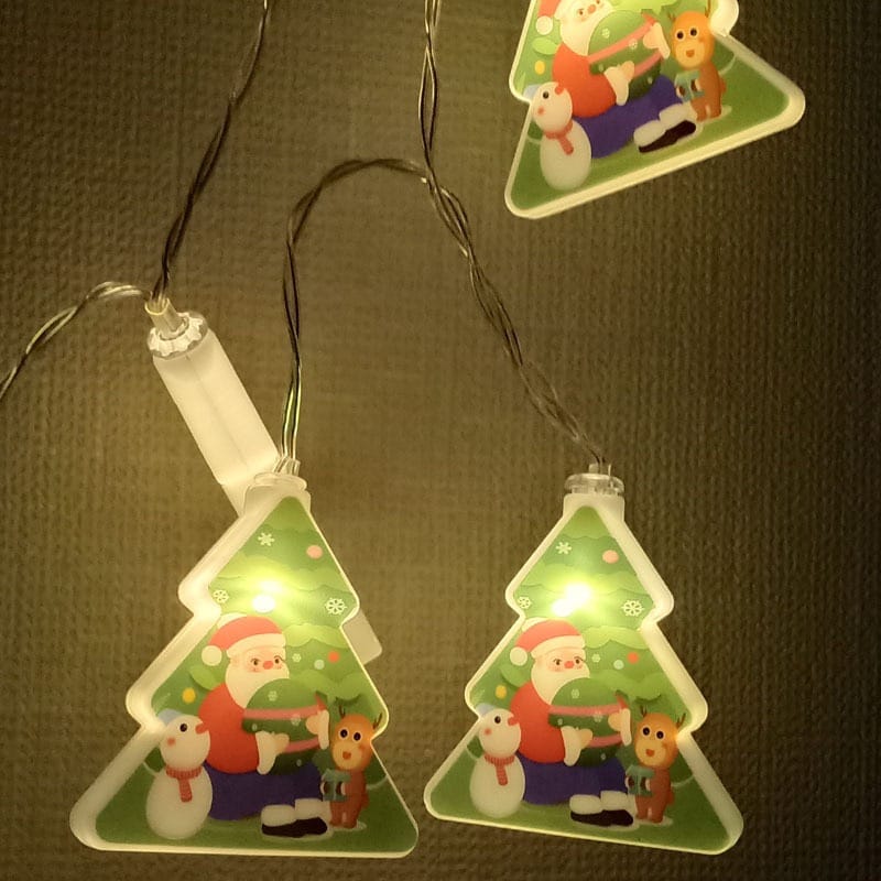 LED-lyskjede 2 meter med Juletre og Julenissen (10 stk)