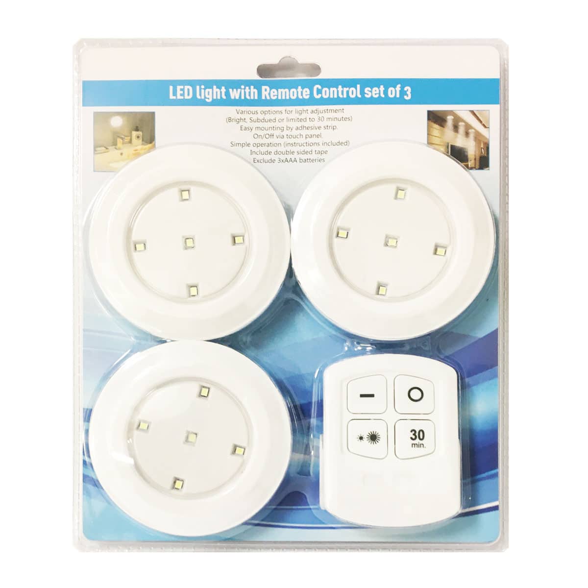 LED spot lys med fjernkontroll – 3 stk.
