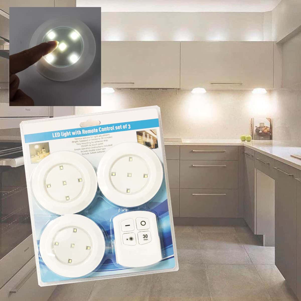 LED spot lys med fjernkontroll – 3 stk.